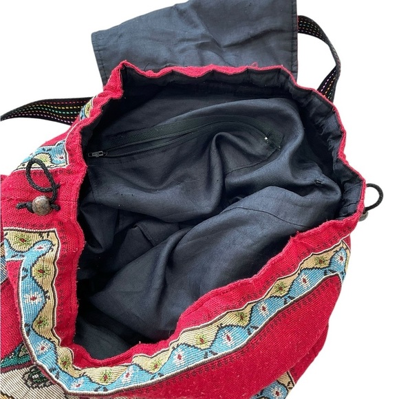 Tibetan Elephant Backpack Drawstring LARGE Red Multicolor Colorful - Picture 8 of 12